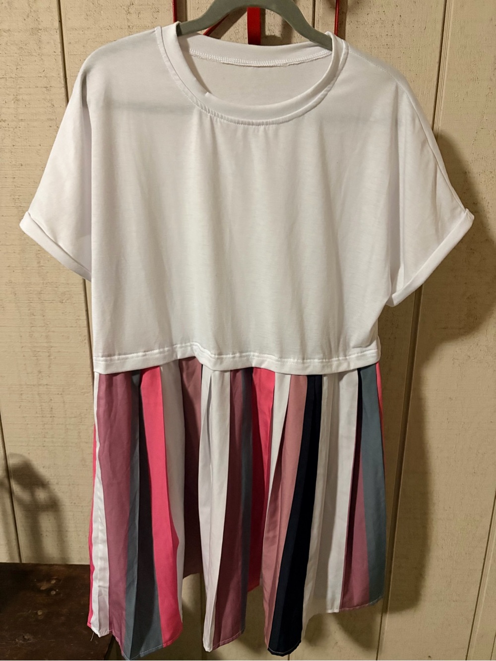 White & Striped T-Shirt Dress